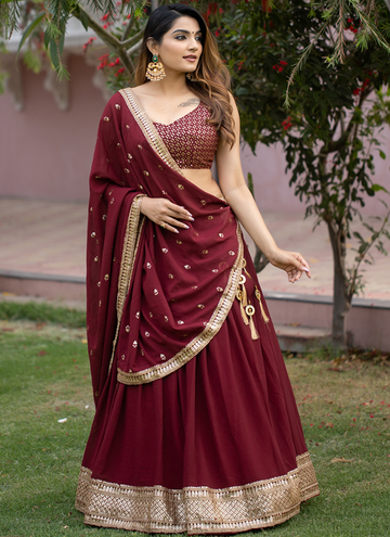 Charming Georgette Marron Sequence Work Lehenga Choli